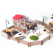 Farm Stable Riding School with Riders and Horses,Horseman with Foals Playset Model Animal Figurine Christmas Birthday Gift