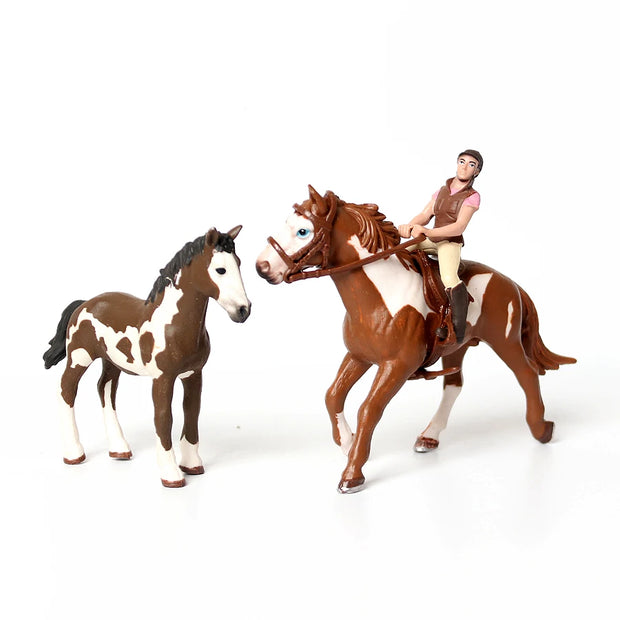 Farm Stable Riding School with Riders and Horses,Horseman with Foals Playset Model Animal Figurine Christmas Birthday Gift