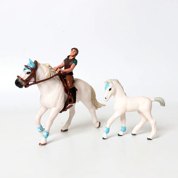 Farm Stable Riding School with Riders and Horses,Horseman with Foals Playset Model Animal Figurine Christmas Birthday Gift