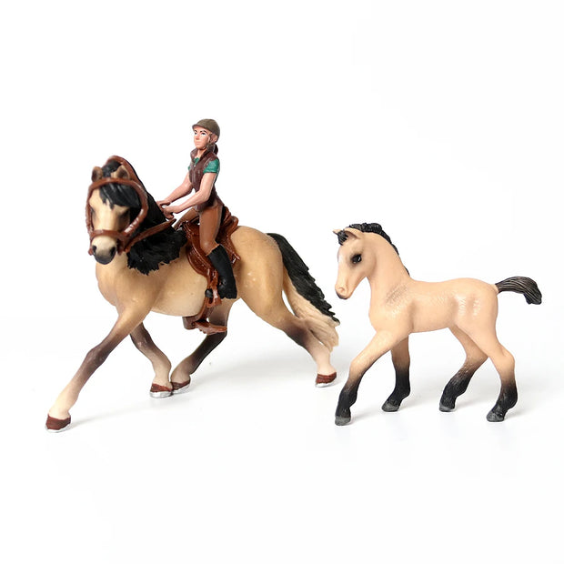 Farm Stable Riding School with Riders and Horses,Horseman with Foals Playset Model Animal Figurine Christmas Birthday Gift