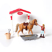 Farm Stable Riding School with Riders and Horses,Horseman with Foals Playset Model Animal Figurine Christmas Birthday Gift