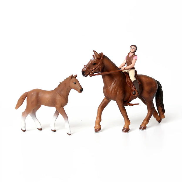 Farm Stable Riding School with Riders and Horses,Horseman with Foals Playset Model Animal Figurine Christmas Birthday Gift