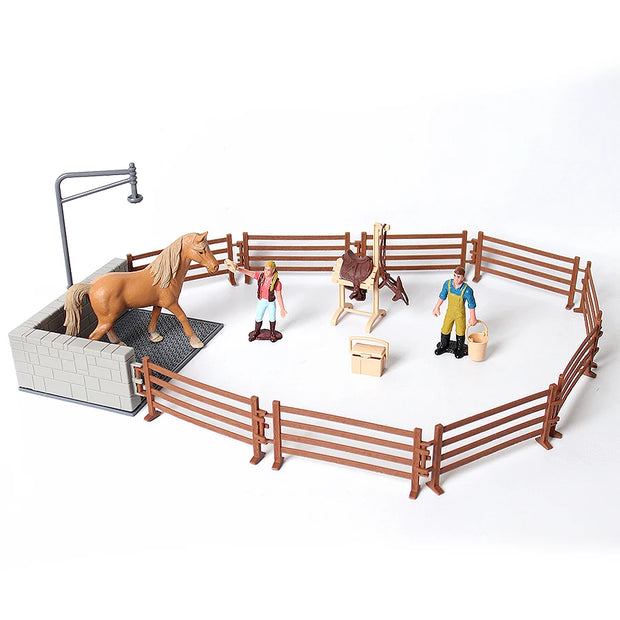 Farm Stable Riding School with Riders and Horses,Horseman with Foals Playset Model Animal Figurine Christmas Birthday Gift