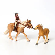 Farm Stable Riding School with Riders and Horses,Horseman with Foals Playset Model Animal Figurine Christmas Birthday Gift