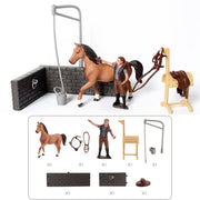 Farm Stable Riding School with Riders and Horses,Horseman with Foals Playset Model Animal Figurine Christmas Birthday Gift
