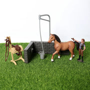 Farm Stable Riding School with Riders and Horses,Horseman with Foals Playset Model Animal Figurine Christmas Birthday Gift