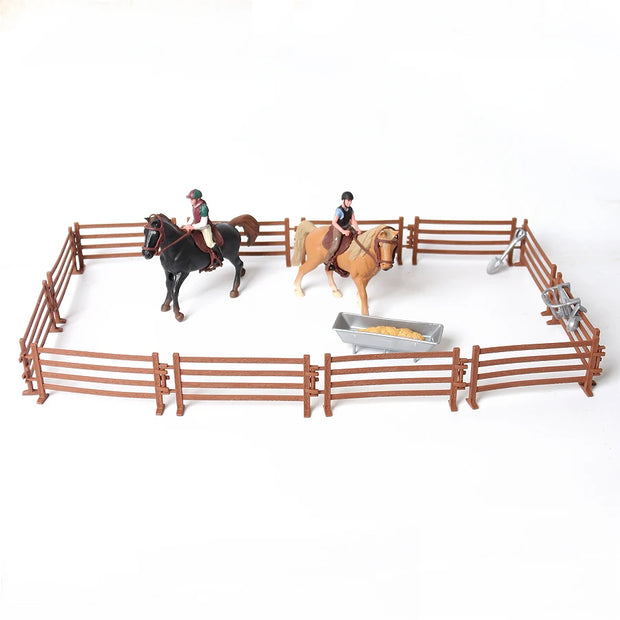 Farm Stable Riding School with Riders and Horses,Horseman with Foals Playset Model Animal Figurine Christmas Birthday Gift