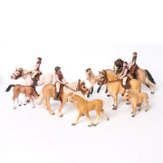 Farm Stable Riding School with Riders and Horses,Horseman with Foals Playset Model Animal Figurine Christmas Birthday Gift