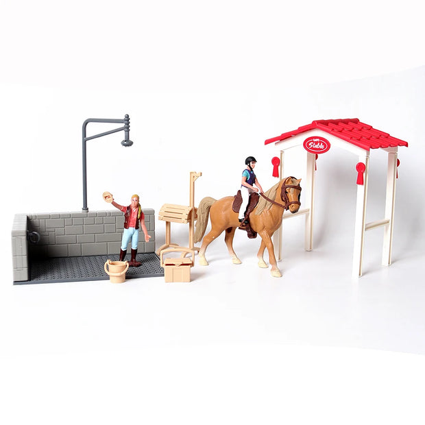 Farm Stable Riding School with Riders and Horses,Horseman with Foals Playset Model Animal Figurine Christmas Birthday Gift