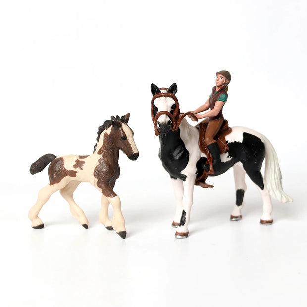 Farm Stable Riding School with Riders and Horses,Horseman with Foals Playset Model Animal Figurine Christmas Birthday Gift