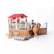 Farm Stable Riding School with Riders and Horses,Horseman with Foals Playset Model Animal Figurine Christmas Birthday Gift