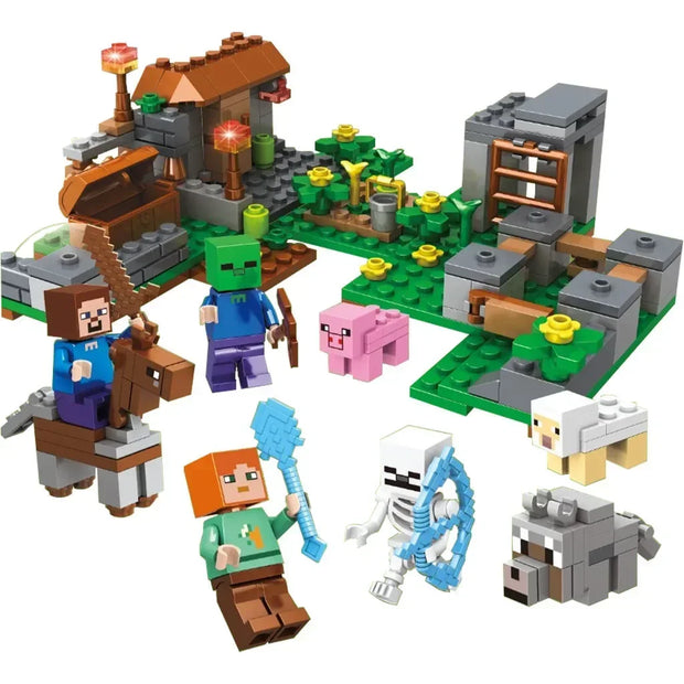 12 Style TreeHouse Village Farm Cave Mine Alex Zombie Action Figures Building Blocks Toys Gift for Children