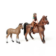 Farm Stable Riding School with Riders and Horses,Horseman with Foals Playset Model Animal Figurine Christmas Birthday Gift