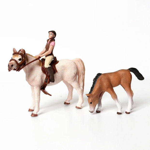 Farm Stable Riding School with Riders and Horses,Horseman with Foals Playset Model Animal Figurine Christmas Birthday Gift