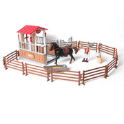 Farm Stable Riding School with Riders and Horses,Horseman with Foals Playset Model Animal Figurine Christmas Birthday Gift