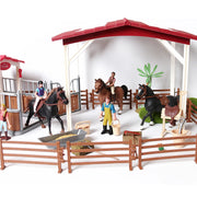 Farm Stable Riding School with Riders and Horses,Horseman with Foals Playset Model Animal Figurine Christmas Birthday Gift